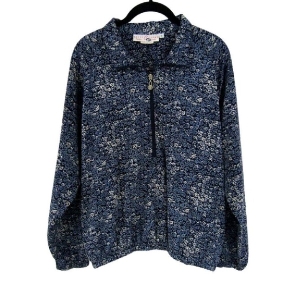 Bette & Court Blue Floral 1/2 Zip Jacket Womens Size S Pullover Golf Tennis